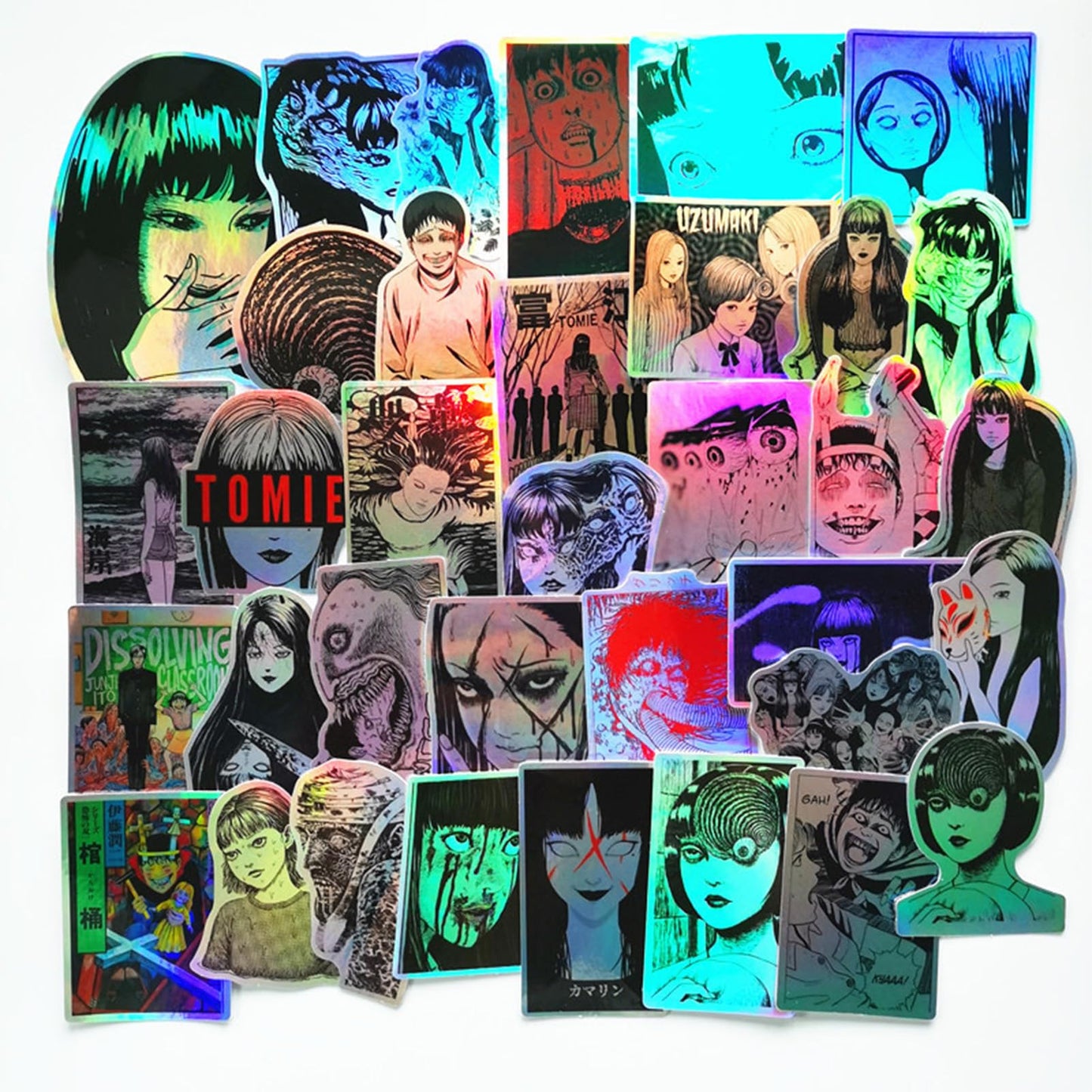 Set 50 Stickers Holográficos Junji Ito